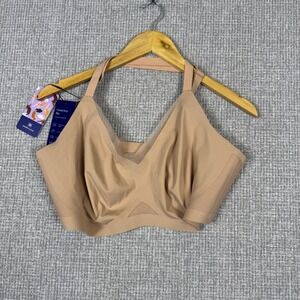 Honeylove Crossover Bra Support Comfy Wire-Free Adjustable Straps Sz 3X Nude Tan